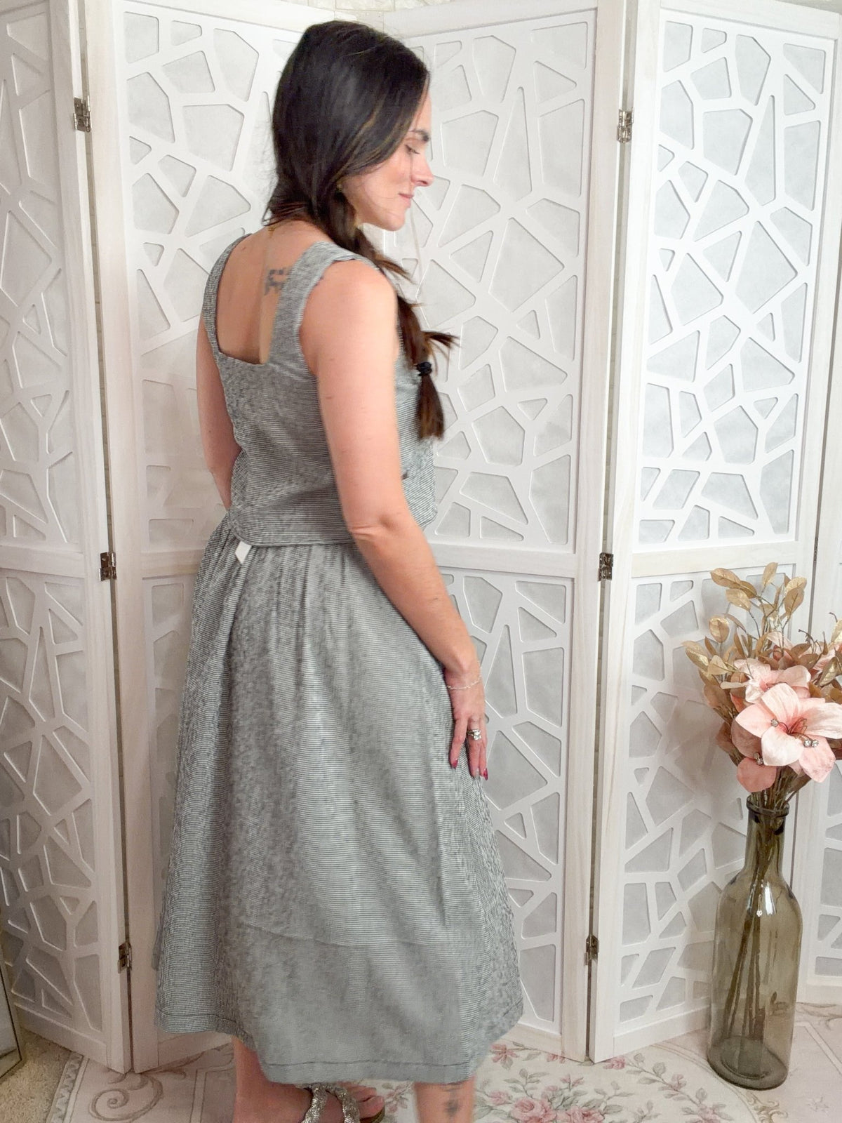 Elegance Plaid Two-Piece Midi Skirt & Crop Top Set - Bella Blossom Boutique