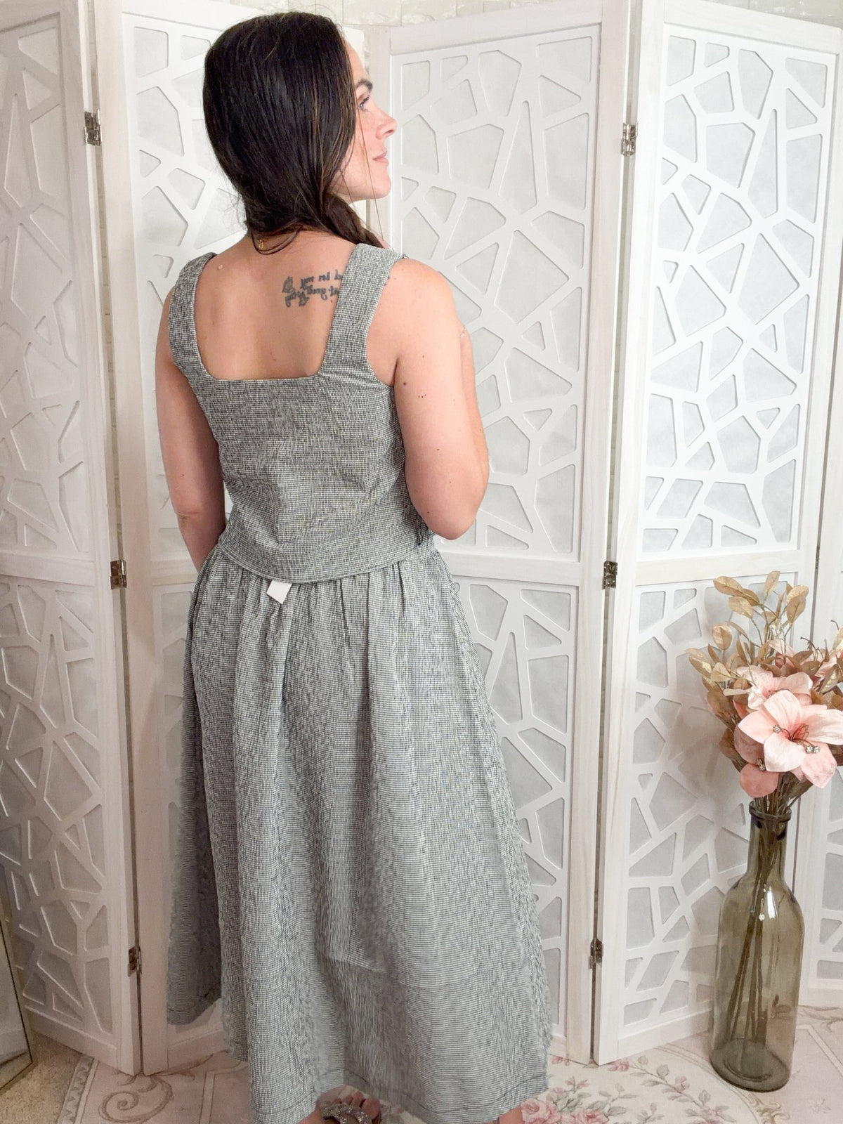 Elegance Plaid Two-Piece Midi Skirt & Crop Top Set - Bella Blossom Boutique