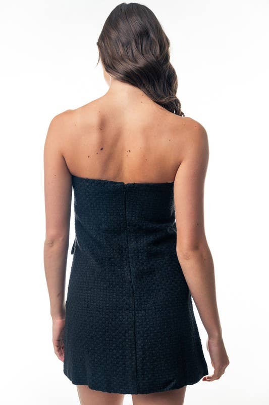 Elle Rhinestone Button Woven Strapless Mini Dress - Bella Blossom Boutique