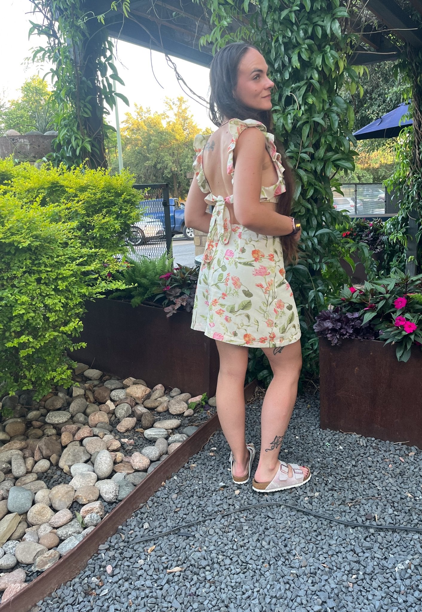 Everly Botanical Ruffle Mini Dress – Romantic Floral Garden Style - Bella Blossom Boutique