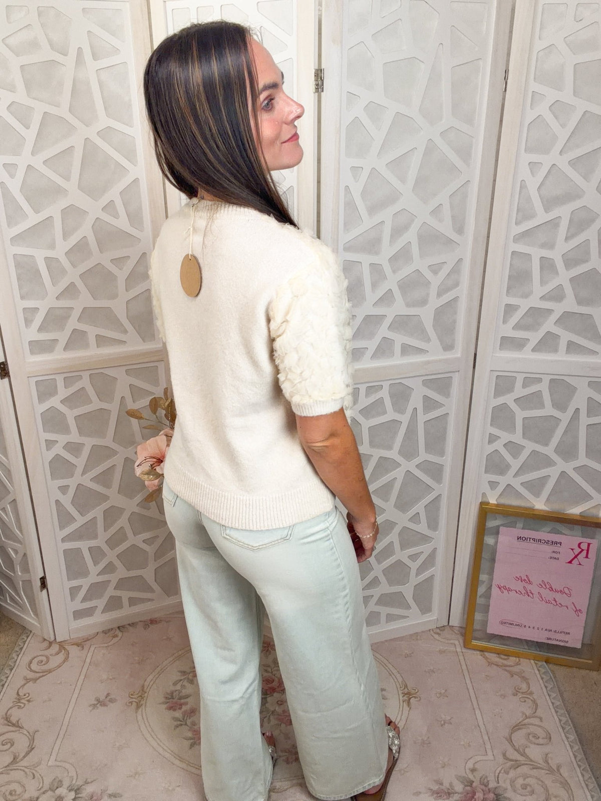 Flora 3D Lace Appliqué Short Sleeve Knit Top - Bella Blossom Boutique