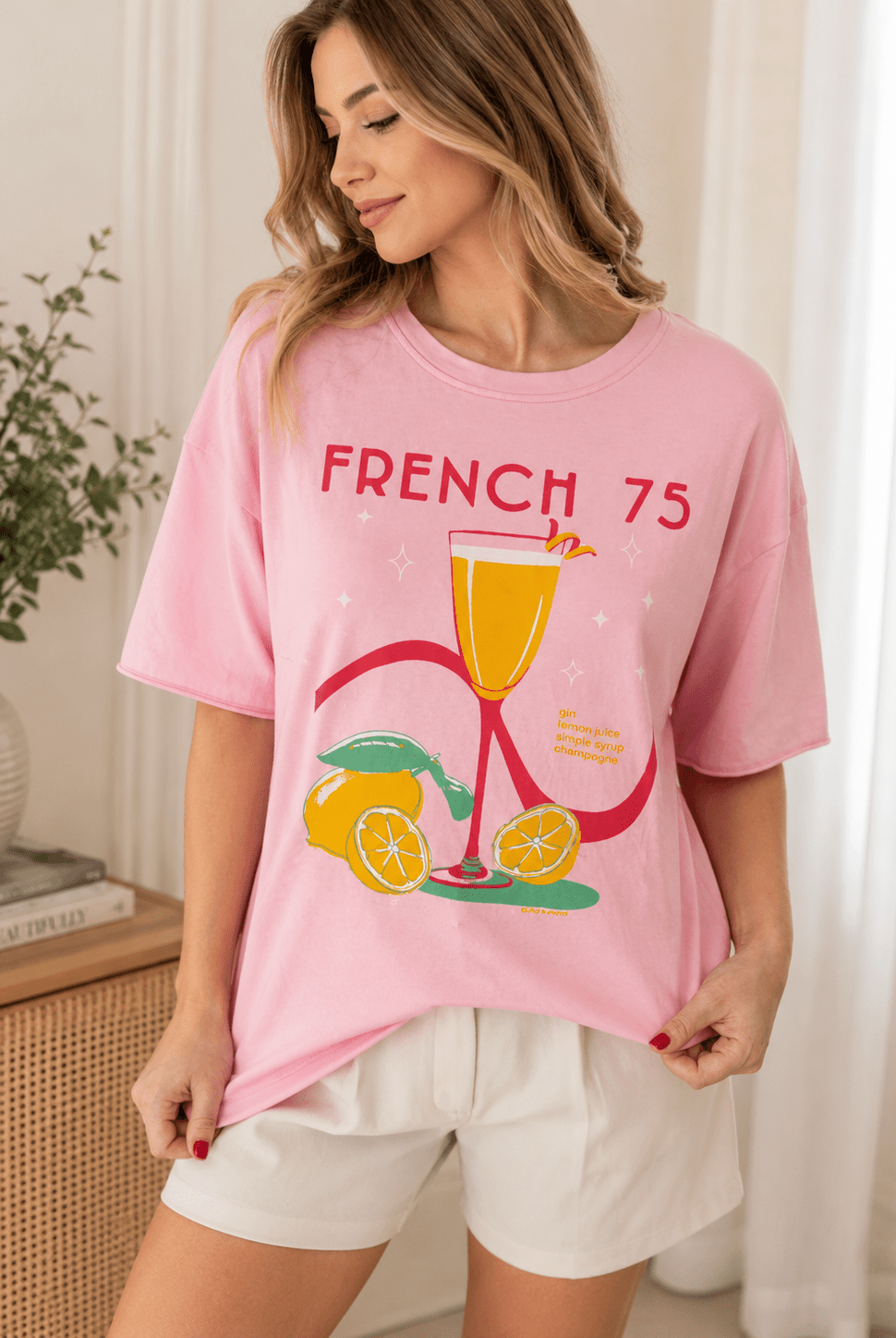 French 75 Cocktail Graphic Tee | Chic Brunch & Bubbly Shirt - Bella Blossom Boutique