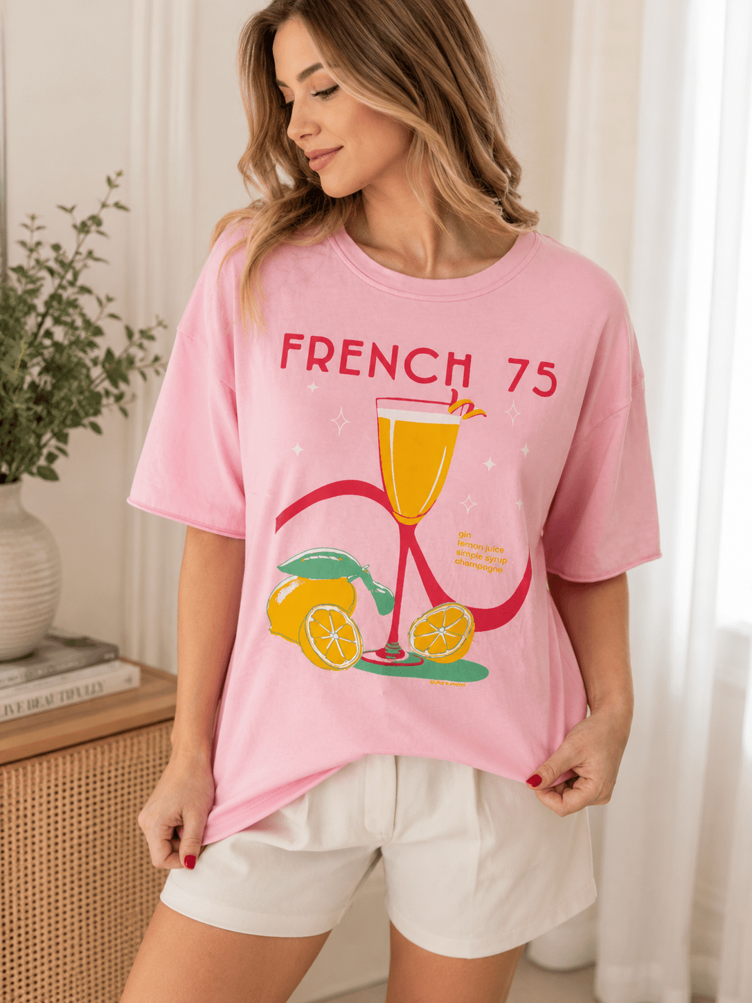 French 75 Cocktail Graphic Tee | Chic Brunch & Bubbly Shirt - Bella Blossom Boutique