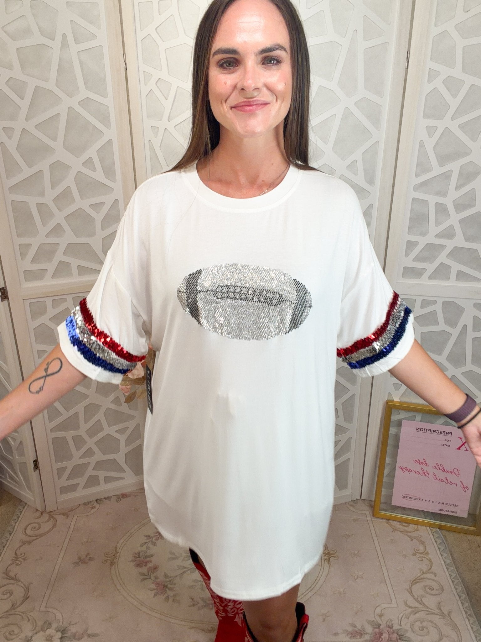 Game Day Glam: Bedazzled Sequin Football Oversized Top - Bella Blossom Boutique