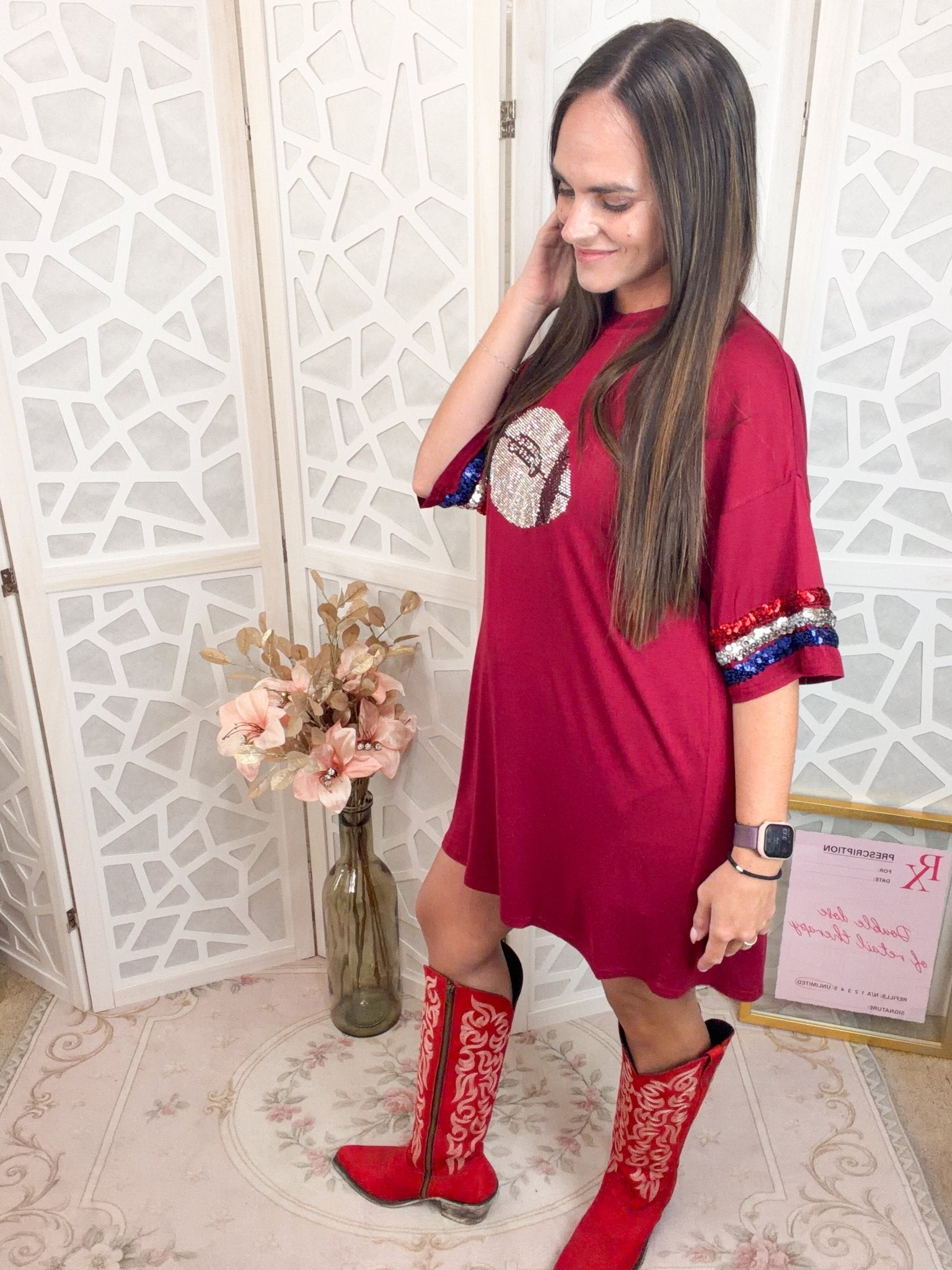Game Day Glam: Bedazzled Sequin Football Oversized Top - Bella Blossom Boutique