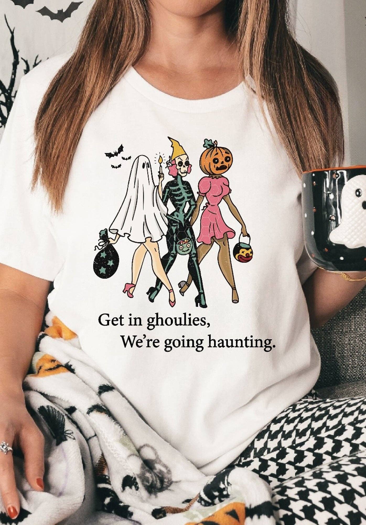 Get In Ghoulies We're Going Haunting Tee – Retro Spooky Season Sweatshirt - Bella Blossom Boutique