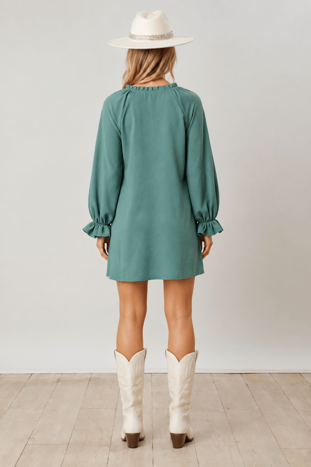 Girls Night Out Boho V-Neck Dress with Ruffle Sleeves - Bella Blossom Boutique