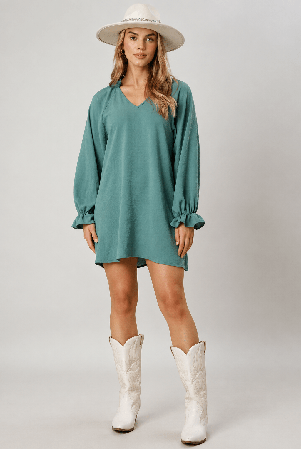 Girls Night Out Boho V-Neck Dress with Ruffle Sleeves - Bella Blossom Boutique
