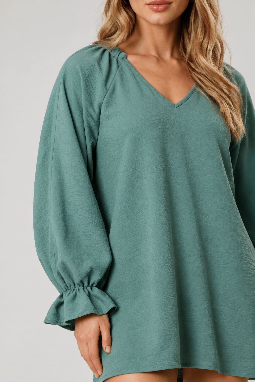 Girls Night Out Boho V-Neck Dress with Ruffle Sleeves - Bella Blossom Boutique