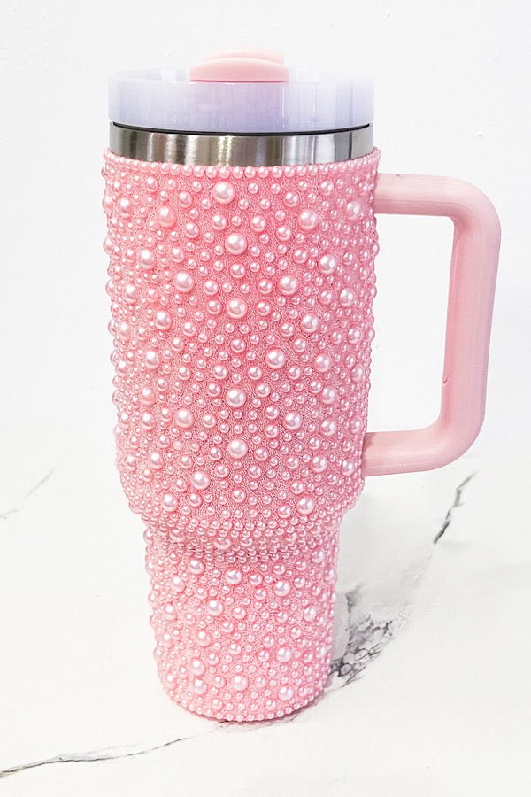 Glam Pearl Studded 40 oz Insulated Tumbler – Elegant Stainless Steel Travel Mug - Bella Blossom Boutique