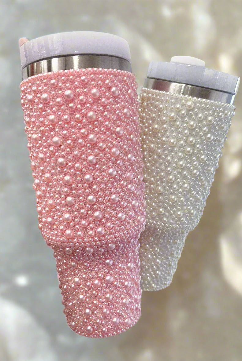 Glam Pearl Studded 40 oz Insulated Tumbler – Elegant Stainless Steel Travel Mug - Bella Blossom Boutique