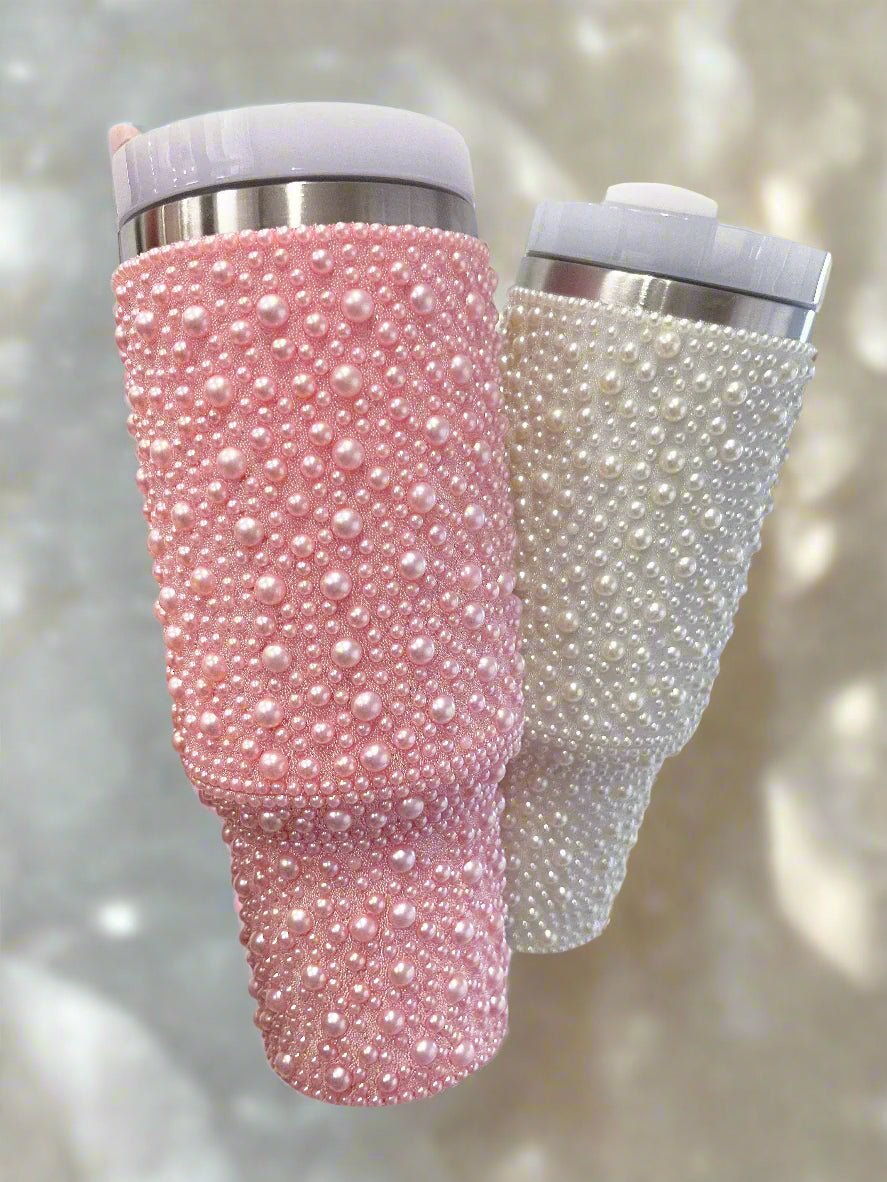 Glam Pearl Studded 40 oz Insulated Tumbler – Elegant Stainless Steel Travel Mug - Bella Blossom Boutique
