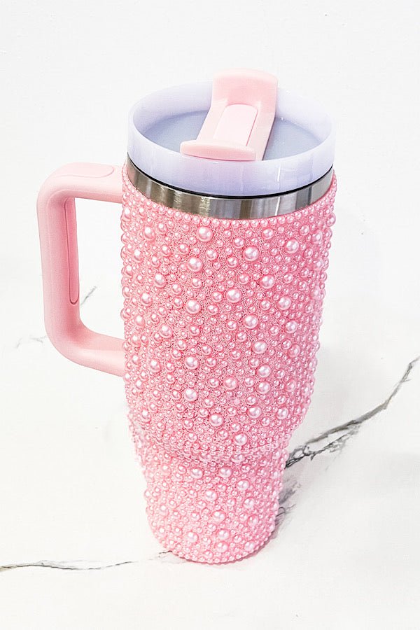 Glam Pearl Studded 40 oz Insulated Tumbler – Elegant Stainless Steel Travel Mug - Bella Blossom Boutique