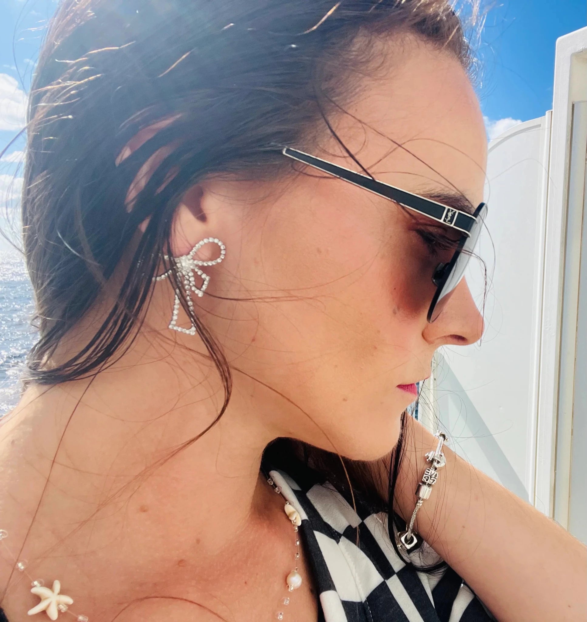 Glimmering Crystal Bow Statement Earrings - Bella Blossom Boutique