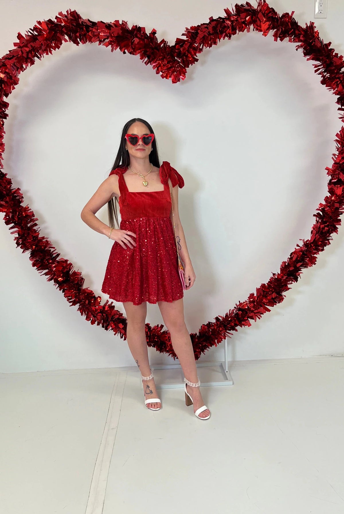 Glittering Red Velvet Sequin Babydoll Party Dress - Bella Blossom Boutique