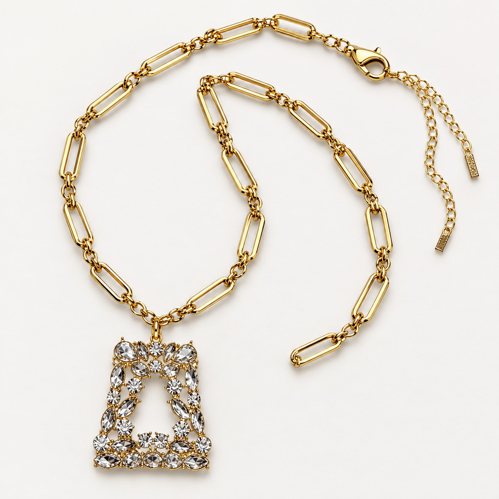 Gold Link Chain Necklace with Rhinestone Pendant - Bella Blossom Boutique