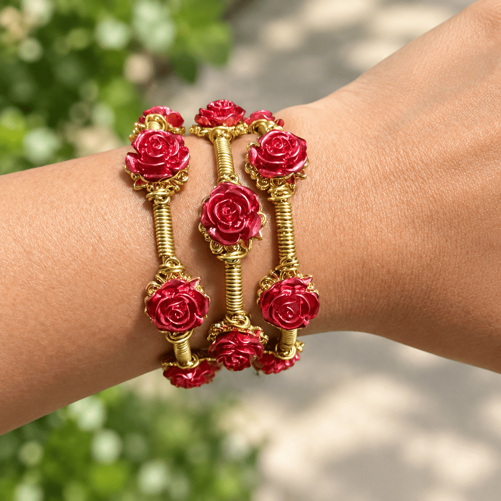 Handcrafted Red Rose Bangle - Bella Blossom Boutique