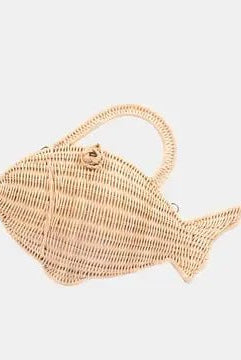 Handwoven Nemo Fish - Shaped Rattan Crossbody Bag - Bella Blossom Boutique