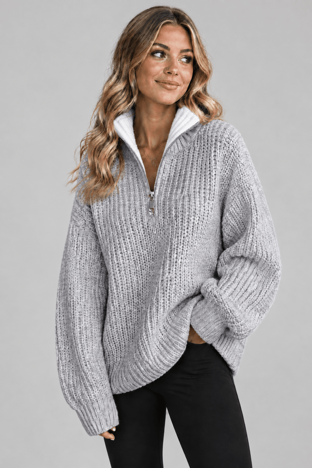 Haven Oversized Quarter-Zip Chunky Knit Sweater - Bella Blossom Boutique