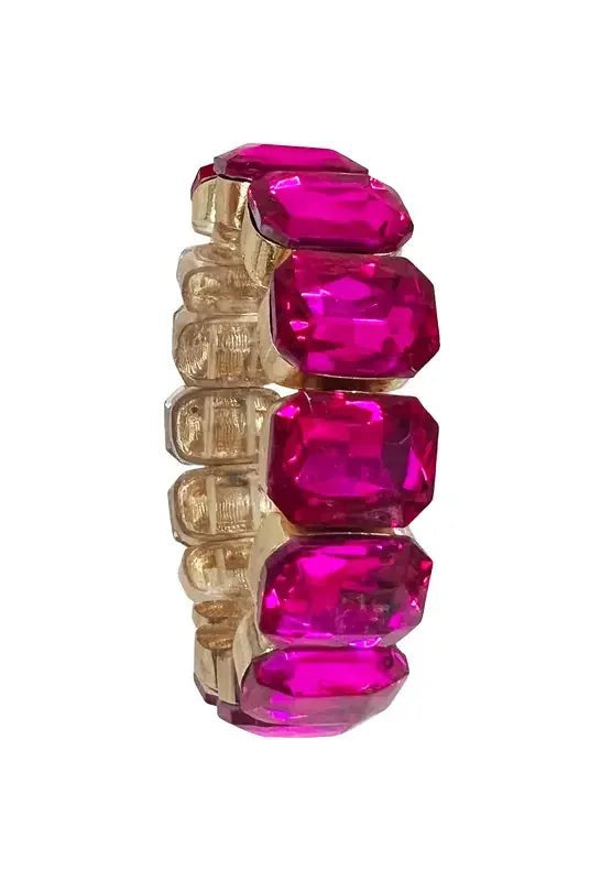 Hot Pink Crystal Rectangle Stretch Bracelet – Bold Statement Wristlet - Bella Blossom Boutique