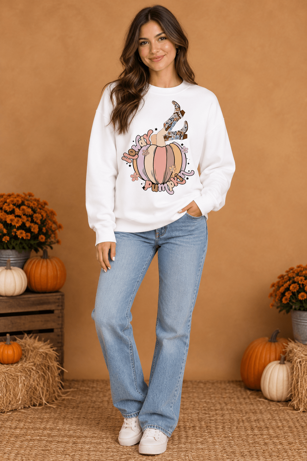 Howdy Pumpkin Western Sweatshirt | Retro Cowgirl Autumn Crewneck - Bella Blossom Boutique