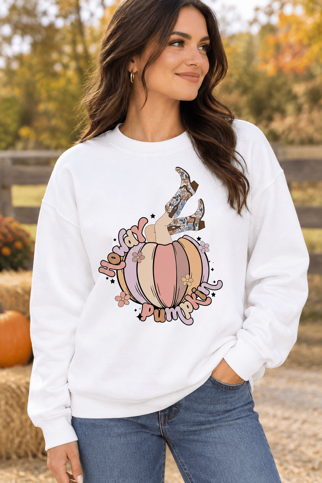 Howdy Pumpkin Western Sweatshirt | Retro Cowgirl Autumn Crewneck - Bella Blossom Boutique