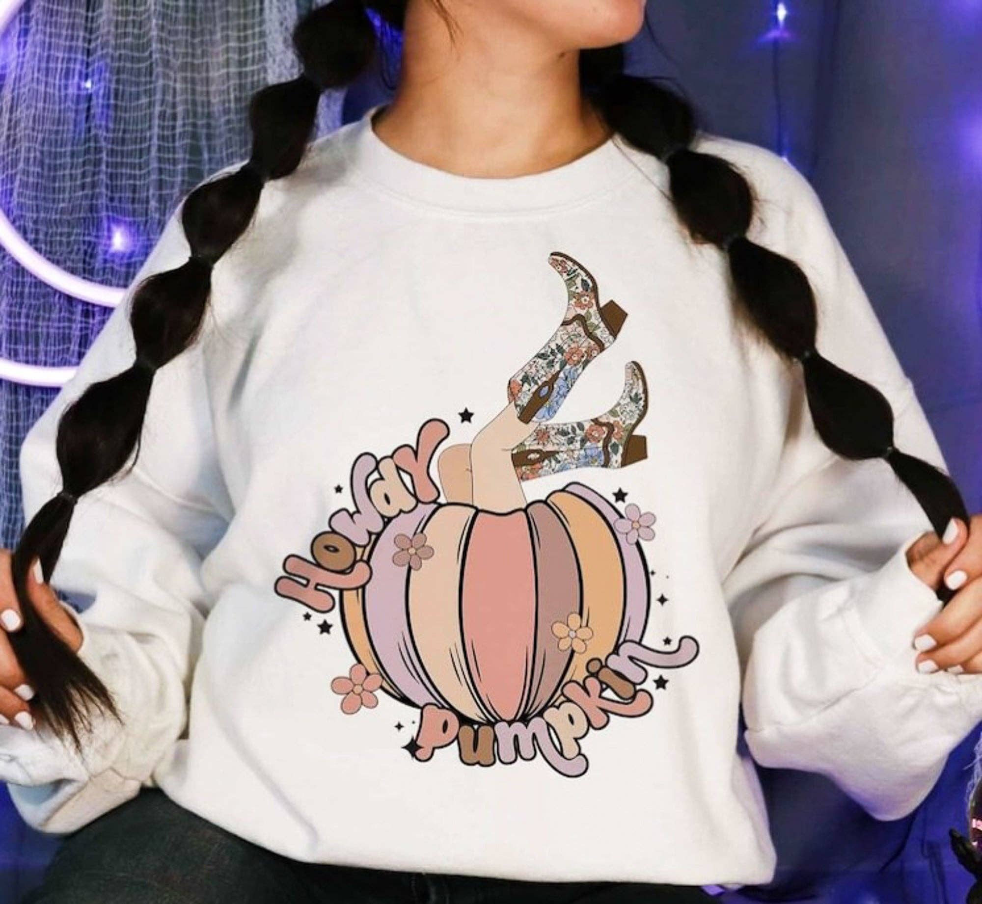 Howdy Pumpkin Western Sweatshirt & Tee | Retro Cowgirl Fall Apparel - Bella Blossom Boutique