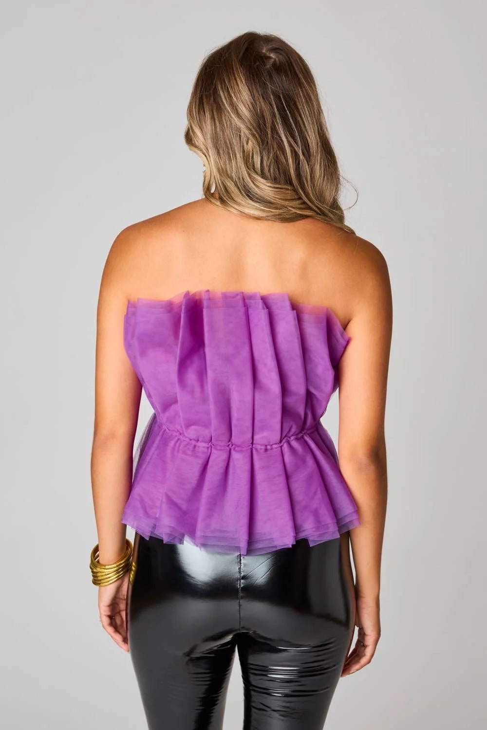 Iris Strapless Ruffle Tulle Top – Purple Statement Party Blouse - Bella Blossom Boutique