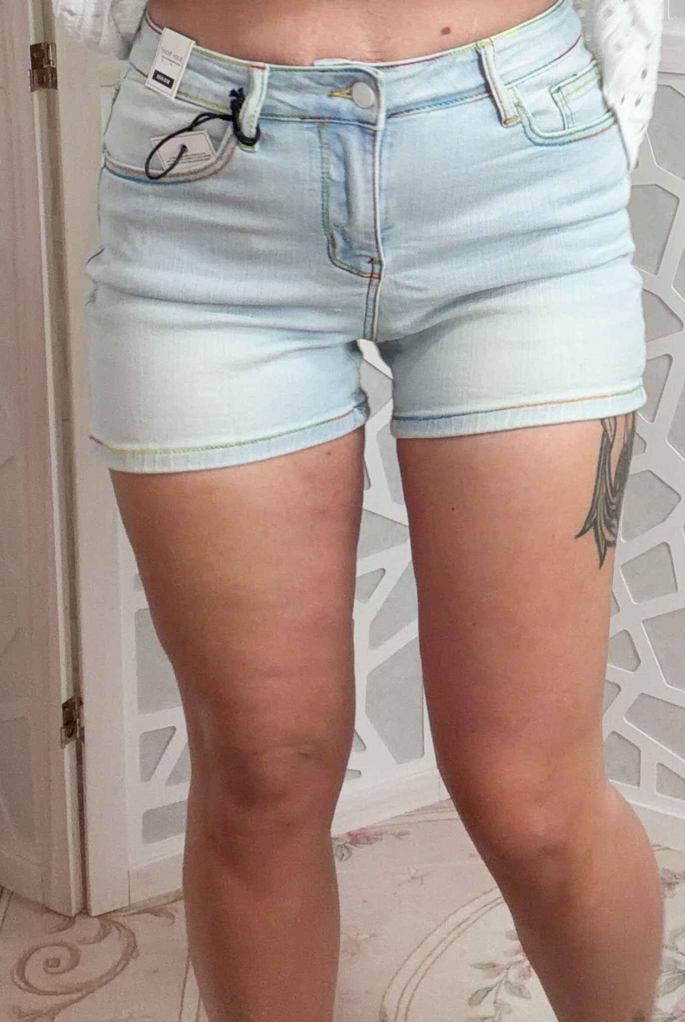 Judy Blue Rainbow Stitch Mid - Rise Stretch Denim Shorts – Light Wash - Bella Blossom Boutique