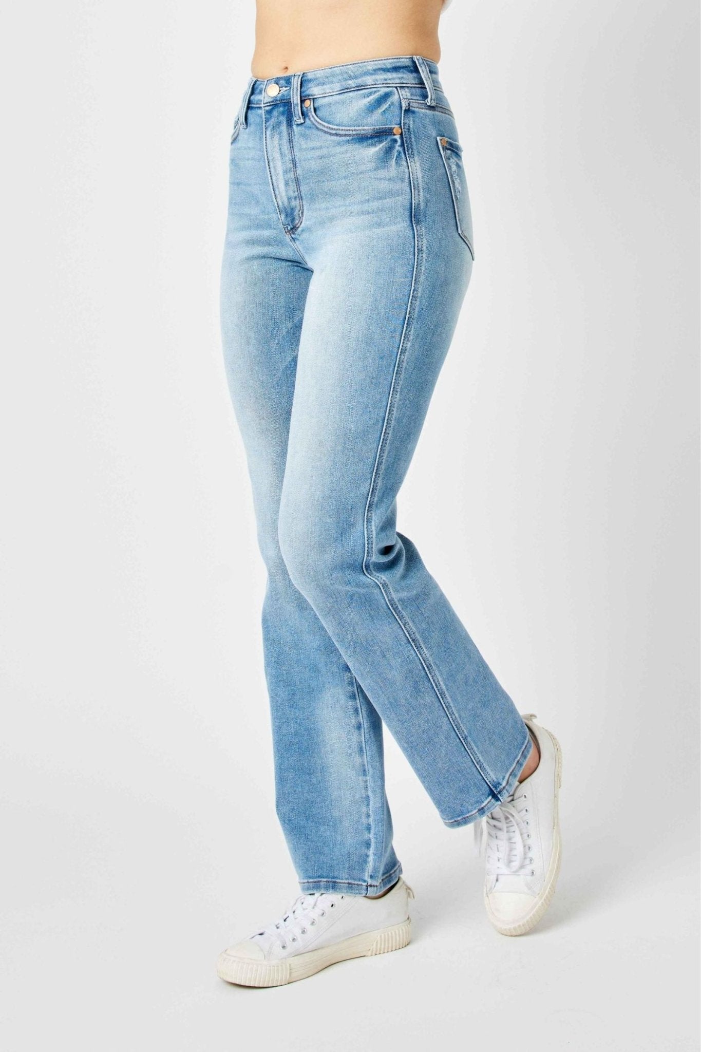 Judy Blue Tummy Control Straight Leg Jeans - Light Wash Confidence - Bella Blossom Boutique