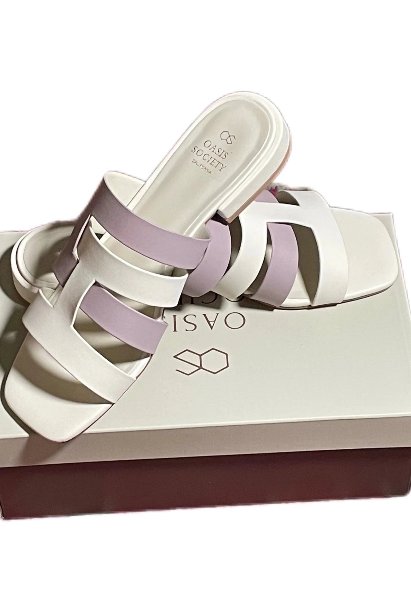 Lavender Breeze H - Strap Slide Sandals – Chic White & Purple Boutique Flats - Bella Blossom Boutique