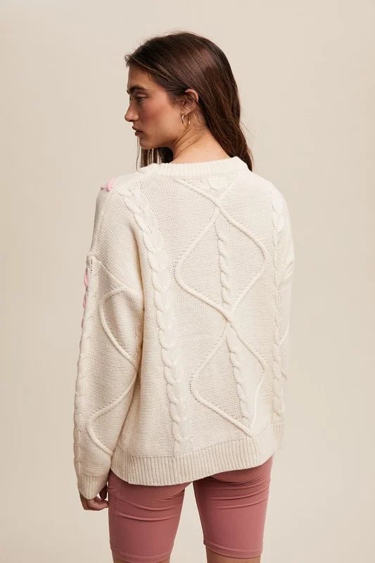 Luna Ribbon Lace - Up Cable Knit Sweater - Bella Blossom Boutique