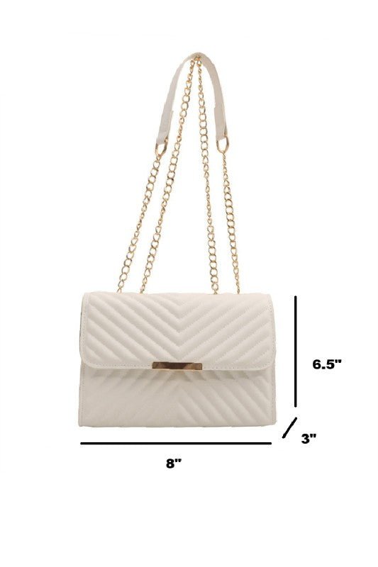 Luxe Chevron Quilted Shoulder Bag | Gold Chain Crossbody - Bella Blossom Boutique
