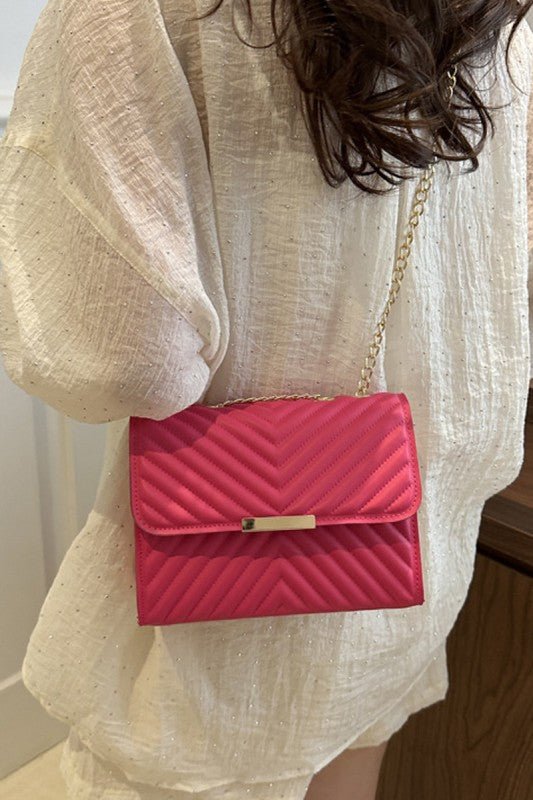Luxe Chevron Quilted Shoulder Bag | Gold Chain Crossbody - Bella Blossom Boutique