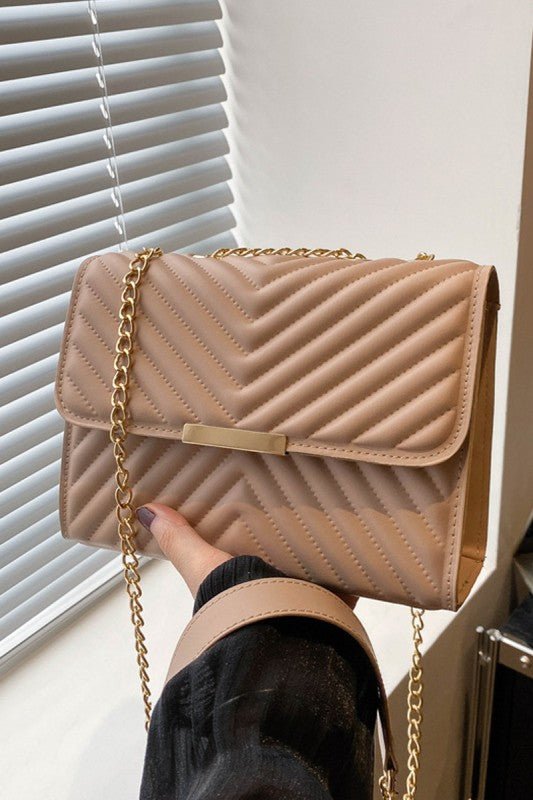 Luxe Chevron Quilted Shoulder Bag | Gold Chain Crossbody - Bella Blossom Boutique