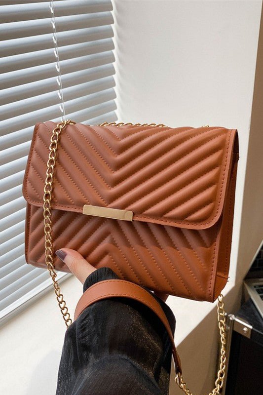 Luxe Chevron Quilted Shoulder Bag | Gold Chain Crossbody - Bella Blossom Boutique