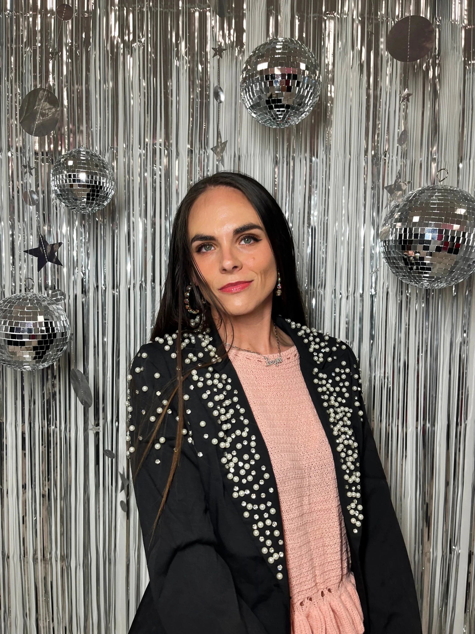 Luxe Rhinestone & Pearl Embellished Statement Blazer - Bella Blossom Boutique