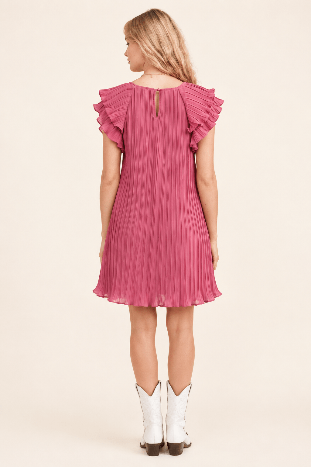 Mauve Ruffle Sleeve Pleated Mini Dress - Bella Blossom Boutique