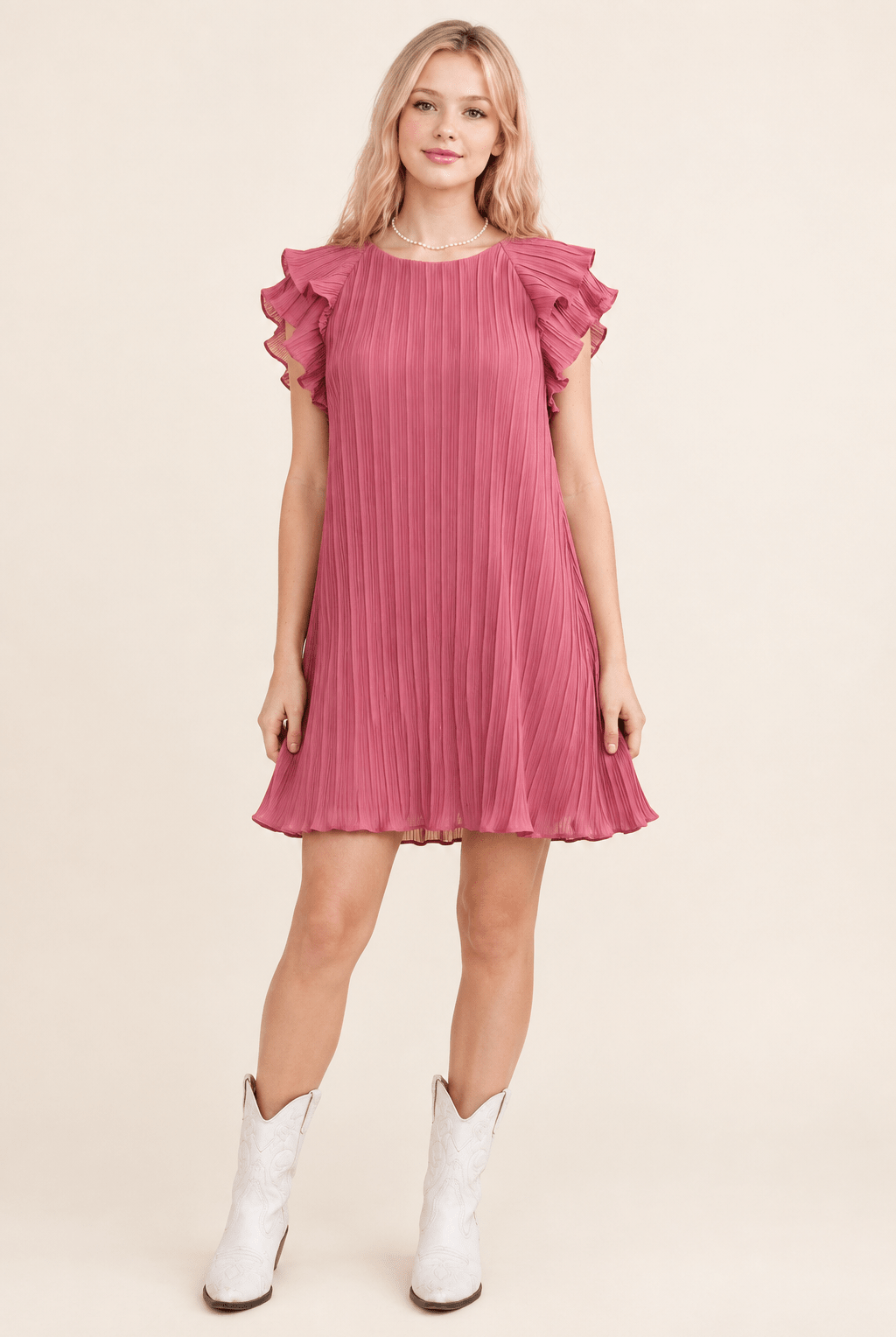 Mauve Ruffle Sleeve Pleated Mini Dress - Bella Blossom Boutique