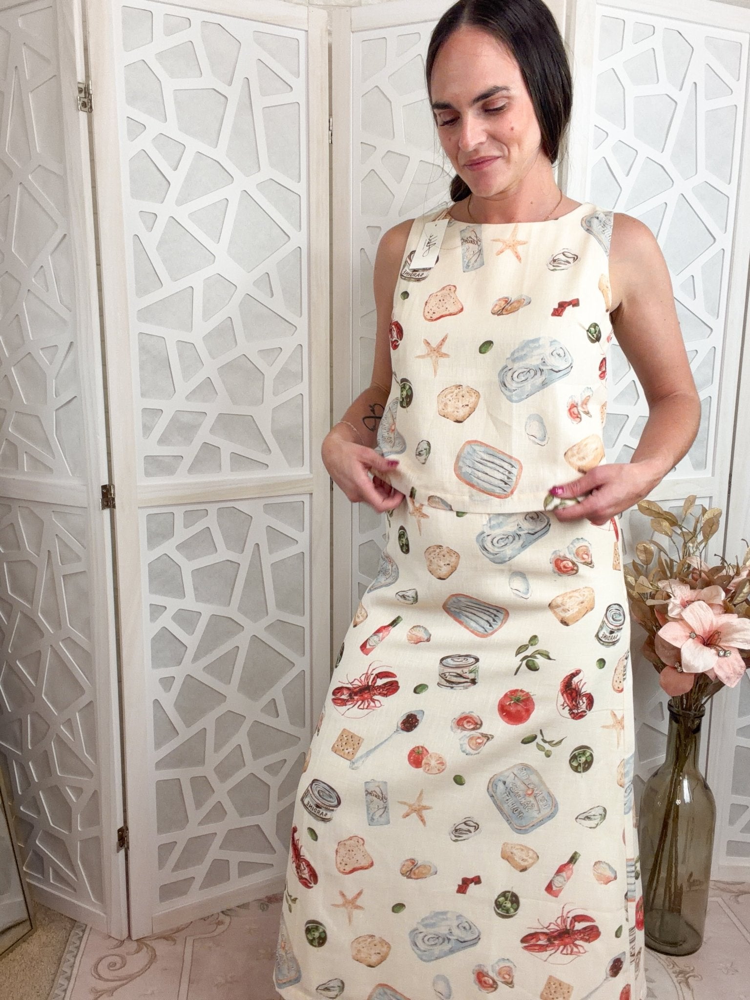Mediterranean Coastal Seafood Print Matching Set - Bella Blossom Boutique