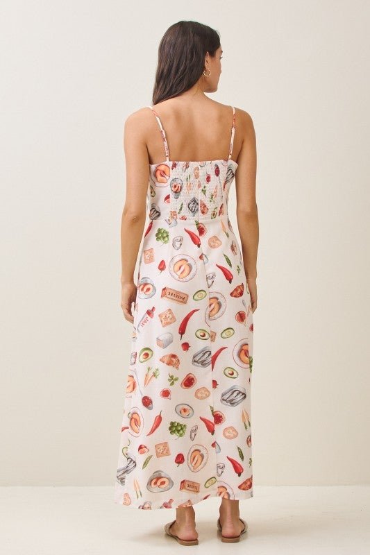 Mediterranean Feast Whimsical Food Print Cami Maxi Dress - Bella Blossom Boutique