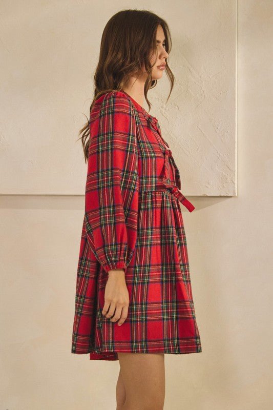 Merry & Bright Red Plaid Bow-Front Mini Dress - Bella Blossom Boutique