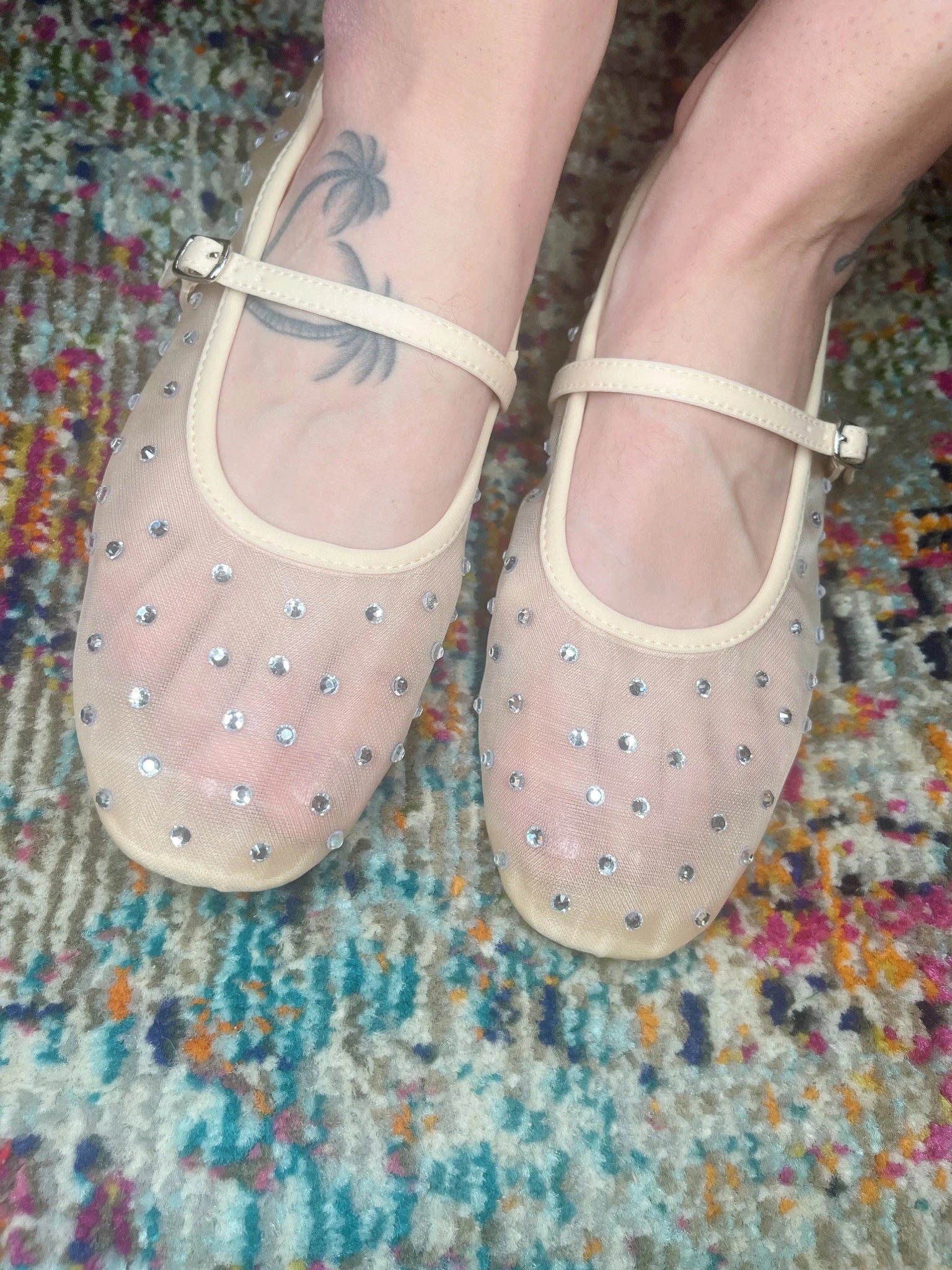 MIA Rhinestone Mesh Ballet Flats – Crystal Mary Janes - Bella Blossom Boutique