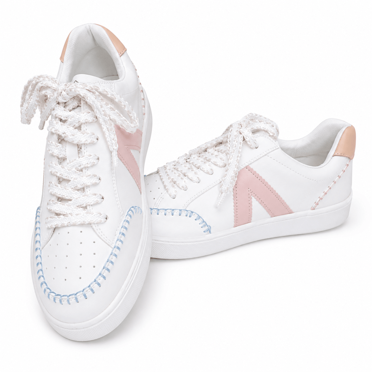 MIA Sleek White & Blush Sneakers – Chic Everyday Comfort with Boho Stitching - Bella Blossom Boutique
