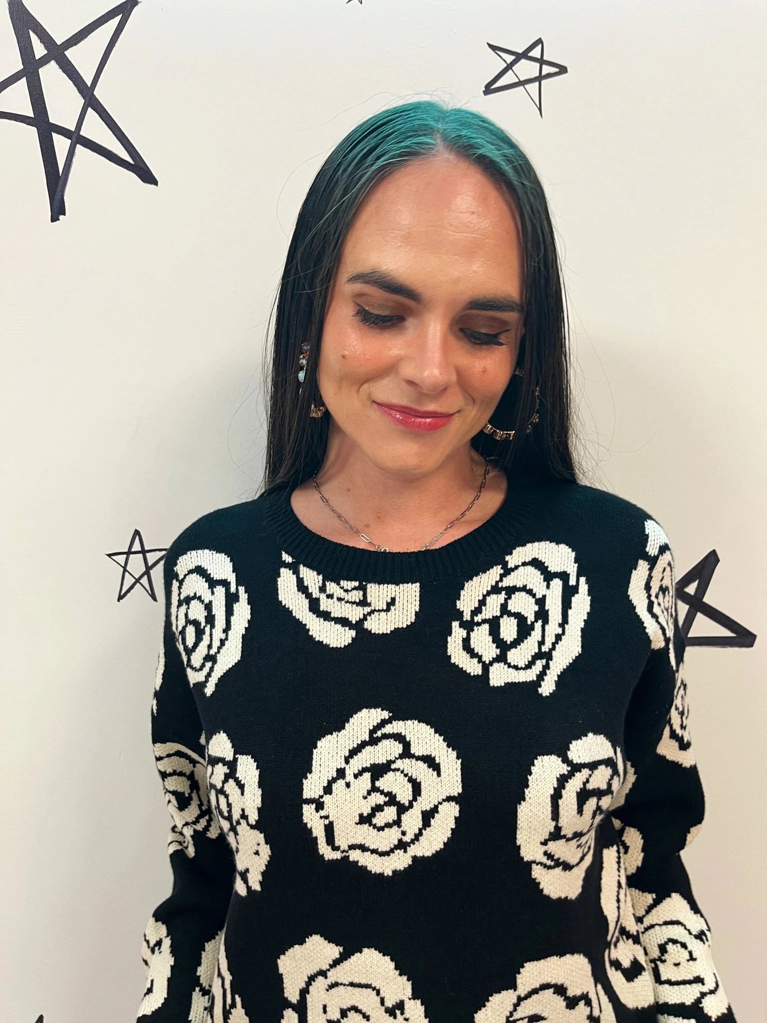 Midnight Bloom Rose Graphic Knit Sweater - Bella Blossom Boutique