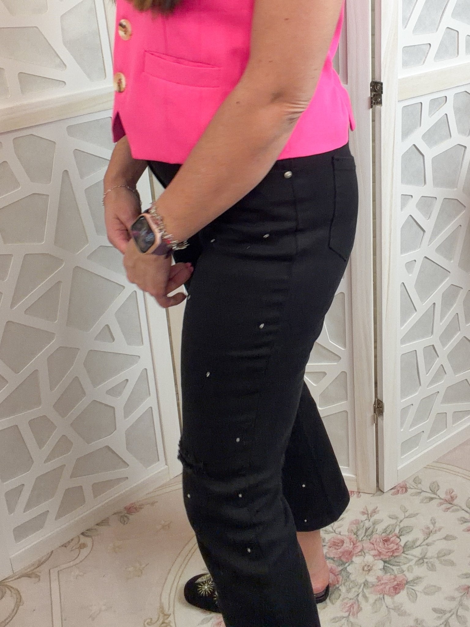 Midnight Sparkle: Studded Black Distressed Skinny Jeans - Bella Blossom Boutique