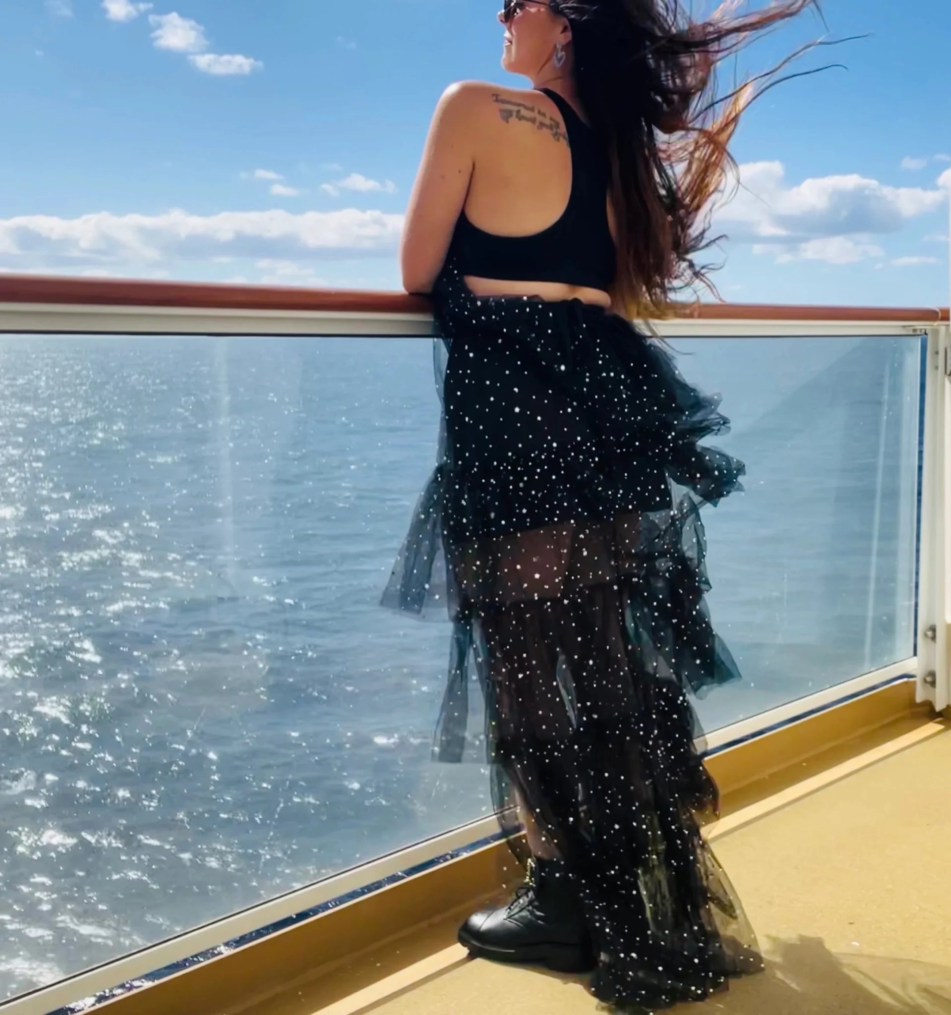 Midnight Stardust: Silver Star Shimmer Tulle Maxi Skirt - Bella Blossom Boutique