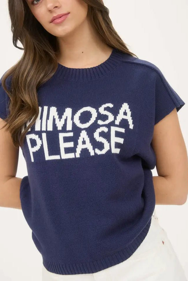 "Mimosa Please" Knit Short - Sleeve Pullover – Trendy Weekend Brunch Sweater - Bella Blossom Boutique
