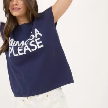"Mimosa Please" Knit Short - Sleeve Pullover – Trendy Weekend Brunch Sweater - Bella Blossom Boutique