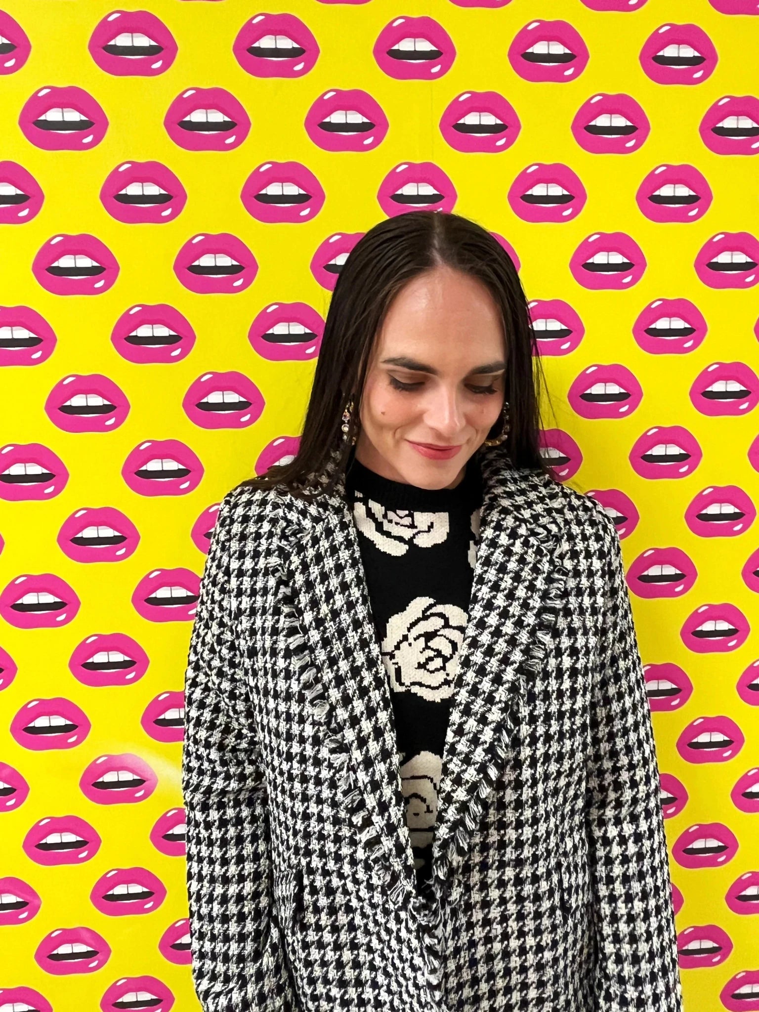 Modern Tailored Houndstooth Blazer with Fringed Trim - Bella Blossom Boutique
